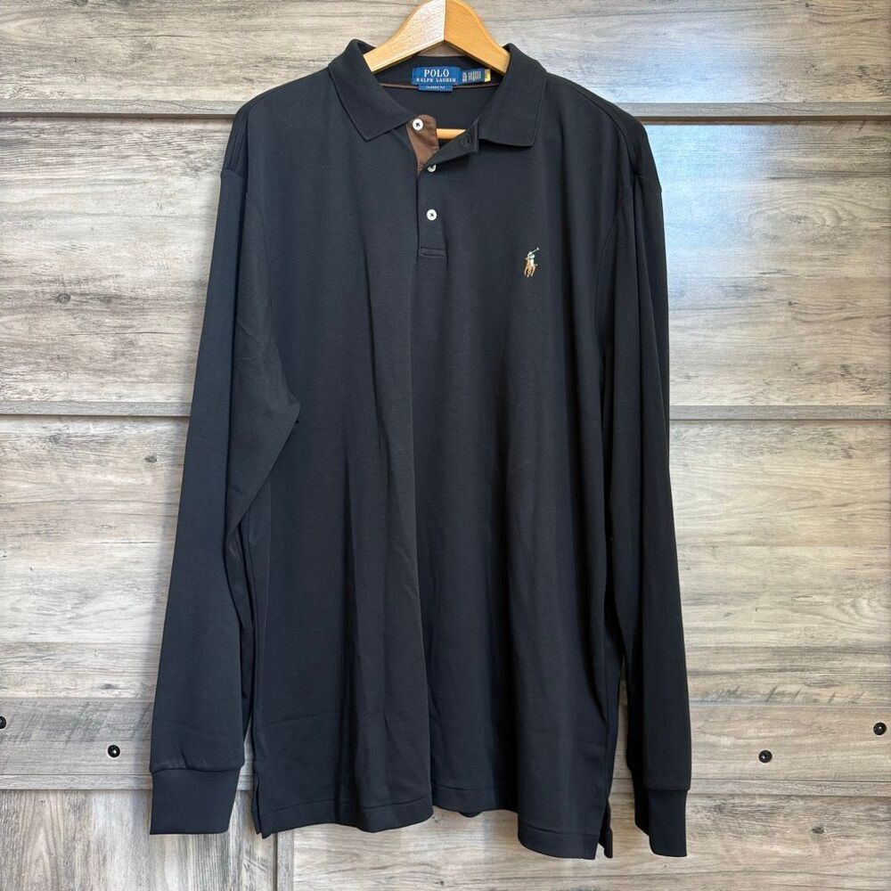 Polo Ralph Lauren XL Black Long Sleeve Polo Shirt Classic Preppy Boardwalk Sport